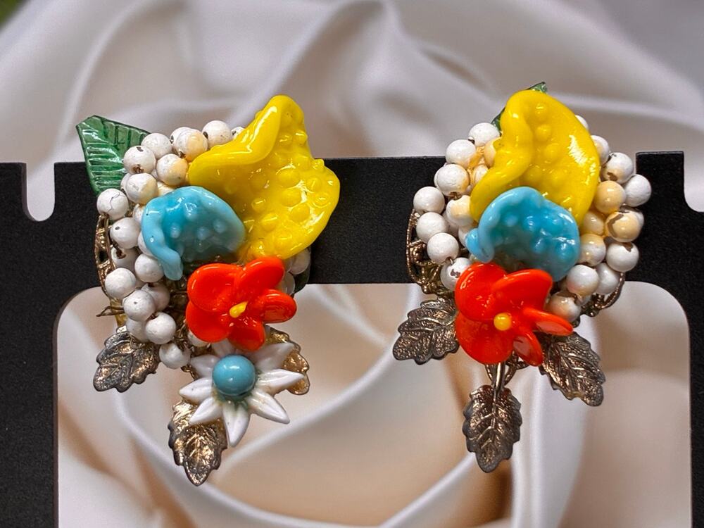 Earrings Attributed to Miriam Haskell Cluster Poured Glass